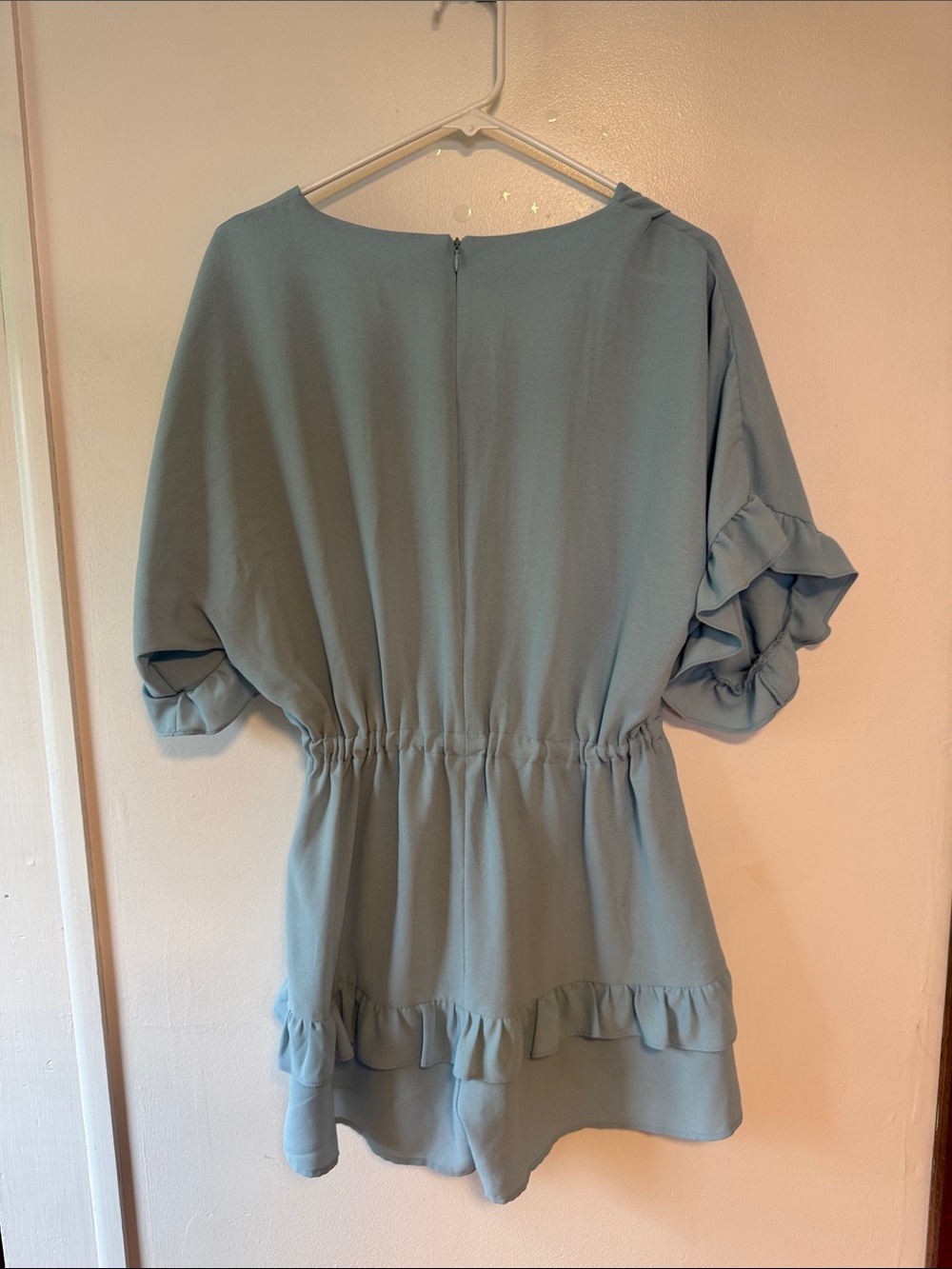 Light Blue V-Neck Ruffle Romper - Picture 2 of 2